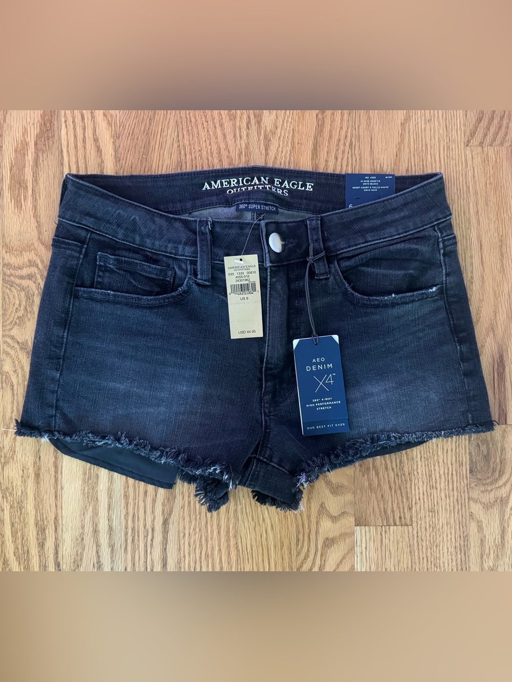NWT American Eagle Denim Black High-Rise Frayed Hem Shorts